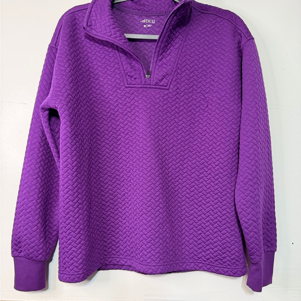 bcg Purple Quilted Half-Zip Pullover Sweater